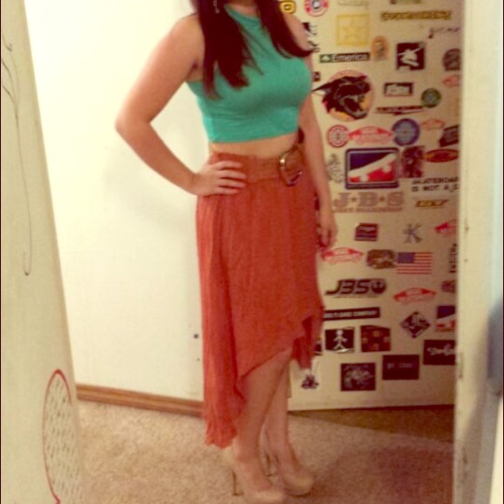 Rust high low skirt